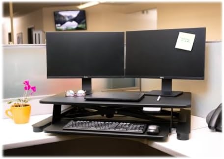 Ergotech Freedom Electronic Desk, Includes Fully Assembled E-Desk, Space for Two 24 inch Computer Screen Monitors, Touch of a Button Height Adjustment, Adjustable Keyboard Tray, Black