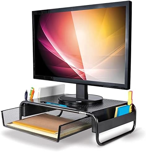 Allsop 32166 Metal Art Organizer 5 Riser Monitor Stand with Drawer and Side Caddies, Black