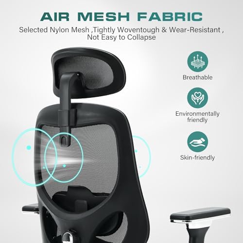 750lbs Big and Tall Office Chair with Headrest, Wide Seat, 4D Armrests Heavy Duty Ergonomic Mesh Desk Chair for Big Guys, Adjustable Lumbar Support, Thick Cushion Executive Chair for Long Hours Work