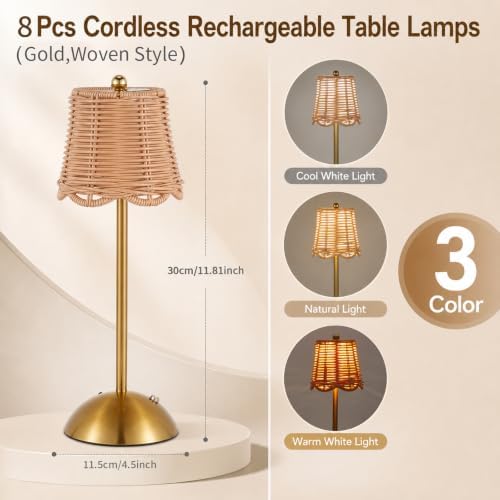 8 Pcs Cordless Table Lamp Rechargeable Touch Lamp Gold Woven
