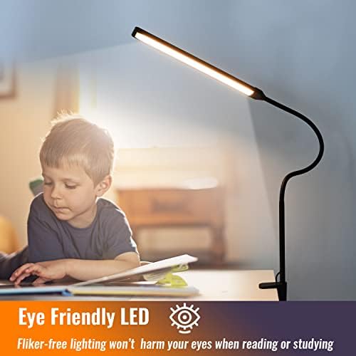 LED Desk Lamp with Clamp, Clamp Light, Tall Desk Lamp with Long Gooseneck, 11W, 850 LMS, 3 Color Modes, 10 Brightness Levels, Eye-Caring, Clip on Desk Light for Reading, Home, Office