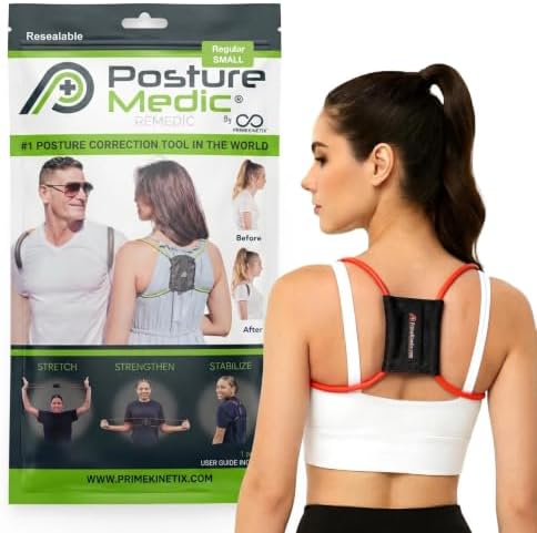 PRIMEKINETIX PostureMedic Dynamic Posture Corrector - Active Resistance Training System for Upper Back Strengthening & Shoulder Alignment - Stretches Chest, Strengthens Back - Doctor Recommended - Size S (Red)