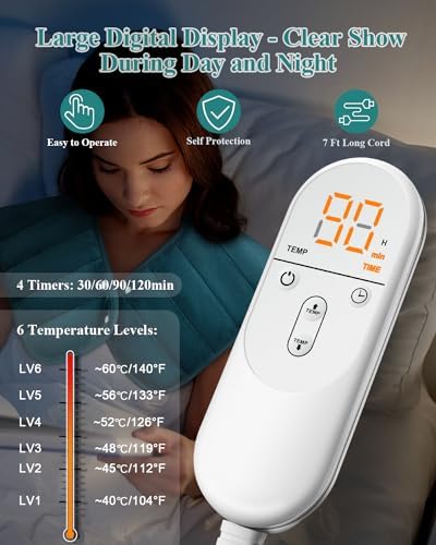 Weighted Heating Pad for Shoulder Back, Neck Heated Wrap,6 Heat Levels