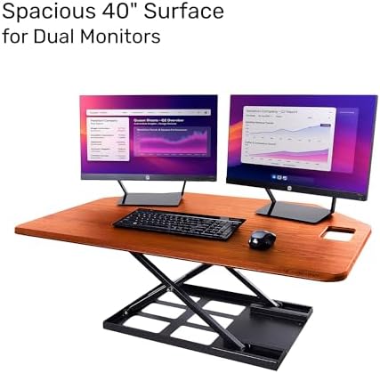 X-Elite Pro 40" Corner Standing Desk Converter with Pneumatic Lift | Adjustable Sit to Stand Riser, L-Shaped Desks & Cubicles | Fully Assembled Computer Workstation (Cherry)