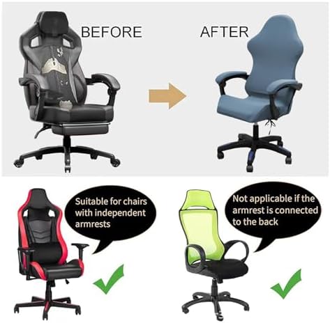 Gaming Chair Cover Set with Armrest Covers, Stretch Ruffled Slipcover for Racing Office Computer Reclining Chairs (Gray-Blue)