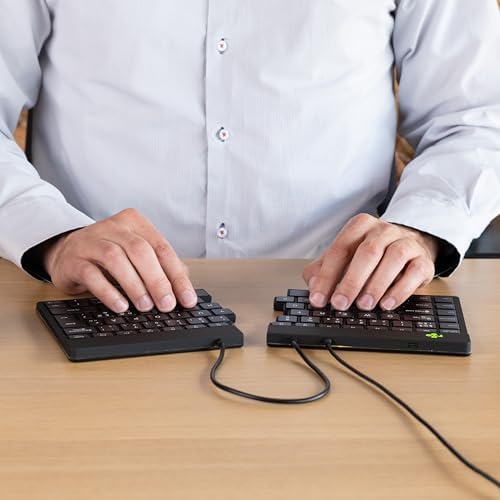 R-Go Ergonomic Split Keyboard, Scissors Mechanism, Anti-Carpal Tunnel, 2 Part Design Keyboard for Arthritis, with Break Software, QWERTY (US) Layout, USB-C Wired, for Windows/MacOS, Black