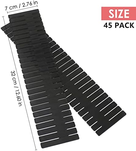 45 Pack Drawer Dividers, Plastic Adjustable Drawer Storage Organizer for Tidying Clutter Socks, Underwear, Makeup, Kitchen, Dresser Black