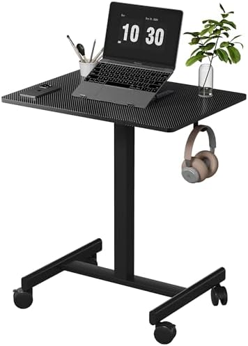 Standing Desk on Wheels, Pneumatic Adjust, Carbon Fiber+Black