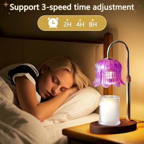 CRMILL Candle Warmer Lamp Electric Timer - Candle Lights Home Decor Candles Warming Height Adjustable Dimmable Warmers Purple