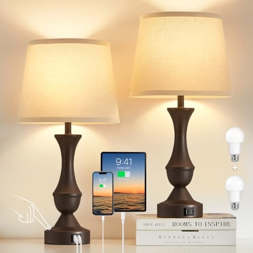 Luvkczc 22" Table Lamp Set of 2 - Vintage Brown Bedside Lamp