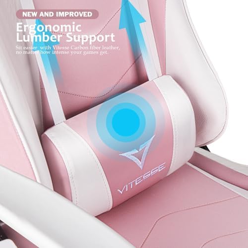 Gaming Chair High Back Gaming Chair for Teens, Ergonomic Racing Chair Computer Desk Chair with Massage Lumbar Support and Headrest, Cute Gamer Chair with Height Adjustable (Pink)