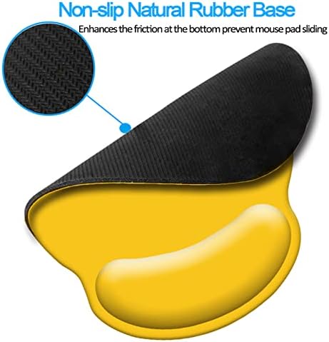 Wrist Rest Support Mouse Pad,Ergonomic Memory Foam Mouse Mat 9x10in Non-Slip Rubber Base Pain Relief Mousepad for Computer, Laptop(Yellow Foam)