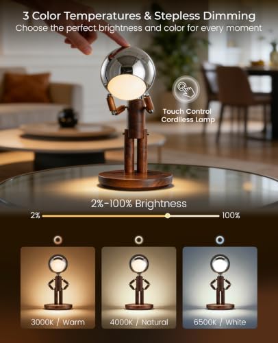 Cordless Table Lamp, Rechargeable Wooden Desk Lamp, Dimmable, Gift