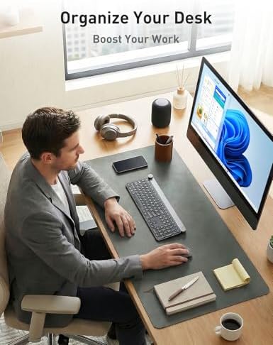 Aothia Faux Leather Desk Mat - Non-Slip PU Leather Desk Blotter, Waterproof Writing Surface, Large Desk Pad for Office & Home (Jungle Green, 55" x 24")