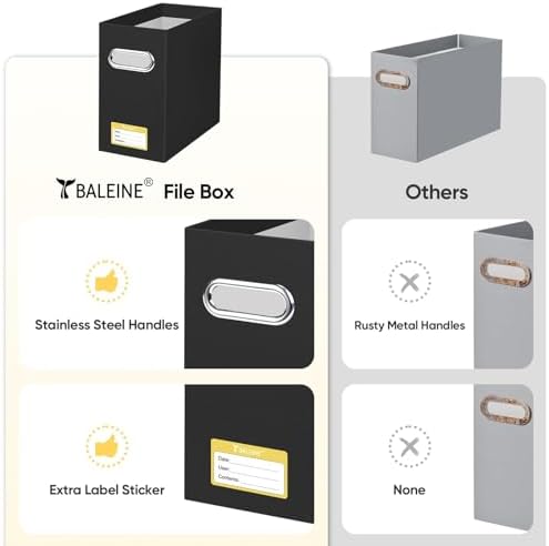 BALEINE 4PK File Organizer Box, Cardboard File Folder Organizer with Handle