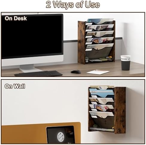 Wall File Organizer,6 Tier Mesh Mail Organizer Wall Mounted,Hanging File Holder,Magazine Rack for Documents,Magazine,Literature,File,Mails,Envelopes