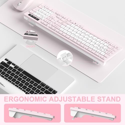 Wireless Keyboard and Mouse Combo Silent for Office and Home(Pink-B)