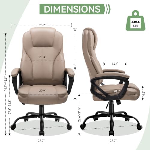 Ergonomic Office Chair with High Back, Comfy Desk Chair, Adjustable Executive Office Chair for Home Office, Big and Tall Computer Chair Heavy Duty, 360° Swivel, Faux Leather, Taupe Beige