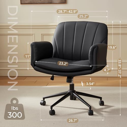 Dowinx Criss Cross Chair with Five-Level Adjustable Arms and Wheels - Comfortable Ergonomic PU Leather Swivel Vanity Chair - Computer Makeup Gaming Chair for Home Office,Bedroom,Vanity Room-Light Grey