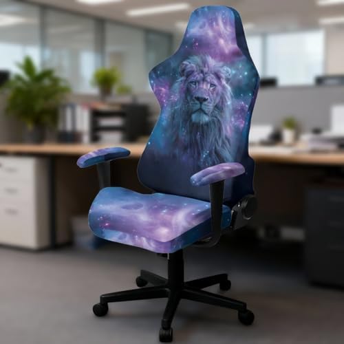 Galaxy Lion Gaming Chair Cover with Armrest Cover Scratch Proof Stretchable Universal Rotating Desk Chair Slipcover Washable Non-Fading