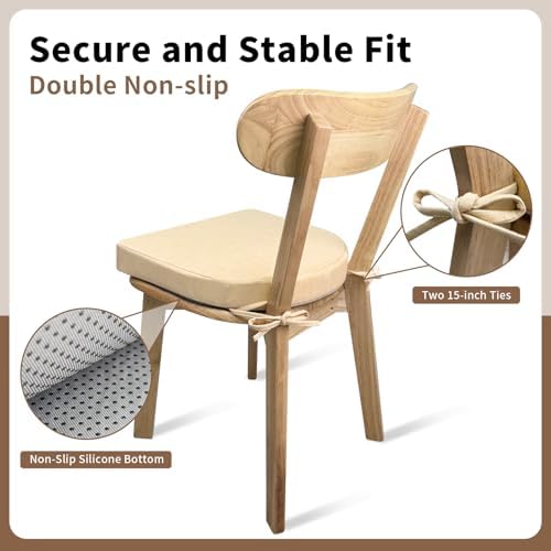Chair Cushions for Dining Chairs 6 Pack 35D High-Density Foam Seat Cushions for Kitchen Chairs with Ties Non Slip and Removable Cover Chair Pads 16.5" x 16.5" x 2" (Beige)