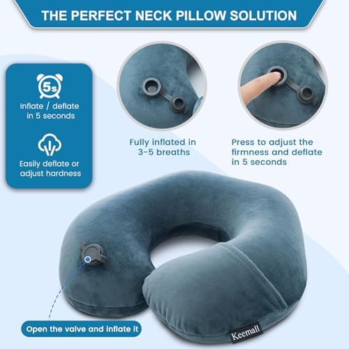Keemall Inflatable Travel Neck Pillow for Airplane & Long Flights, 2 Pack