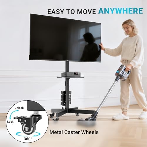 BONTEC Rolling TV Stand with Pegboard Storage for 32–65 Inch TVs, Black