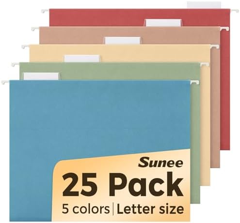 SUNEE Hanging File Folders Retro Colors, 25 Pack Letter Size File Folders with 1/5-cut Tabs, Stay Organized for Your Home and Office Bulk File and Documents