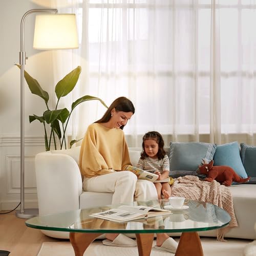 Ambimall Fully Dimmable Floor Lamp with 9W LED Bulb, Standing Lamp for Living Room with Adjustable Head, Modern Tall Light with Rotary Switch for Office, Light Gold and Beige