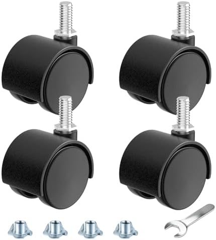 2 Inch Furniture Stem Casters Set of 4, Threaded Stem Diameter 5/16" Plastic Caster Wheels, Black Swivel Small Castors with T-Nuts, for Table, Cabinet, Storage Rack