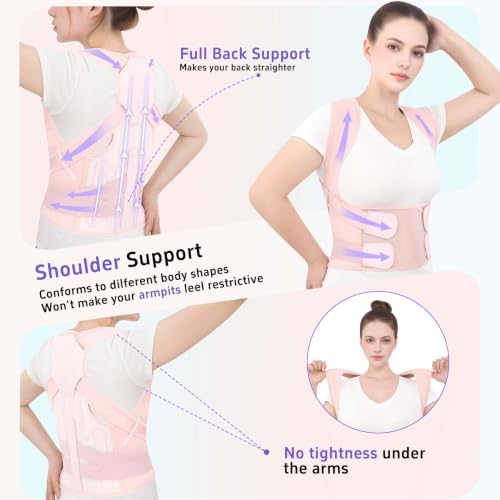 Posture Corrector for Women and Men Back Brace Straightener Pain Relief Back Support Lightweight Adjustable Hump Scoliosis Traction Correction Helps Reduce Upper Hunchback Slouching Kyphosis Pink XX-Large