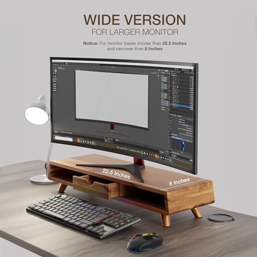Tinamo Acacia Monitor Stand with Drawer, Multi-Purpose Storage (Patented)