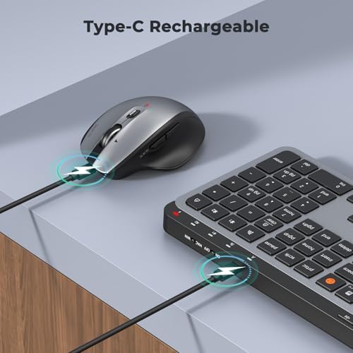 MEETION Wireless Ergonomic Keyboard and Mouse, Split Curved Bluetooth & 2.4G Keyboard Mouse Set, Cushioned Palm Rest, Full-Size, 4-Level DPI Adjustable Mouse