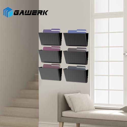 Gawerk Clear Acrylic Single Pocket, Plastic Hanging Wall Mount File Holder for Office Home (Black, 2 Pack)