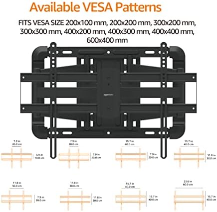 Amazon Basics Heavy Duty Extension Dual Arm, Full Motion Articulating TV Mount with Tilt and Swivel for 37" to 80" TVs up to 132 lbs, VESA Compatible, Fits LED LCD OLED Flat Curved Screens, Black