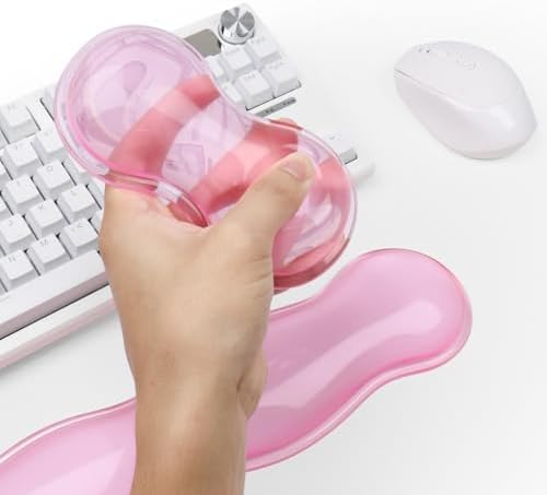 Gel Keyboard and Mouse Wrist Rest, Cute Wrist Support and Arm Support Keyboard Rest for Keyboard and Mouse Typing Pain Relief，Suitable for Office/Computer/Laptop/Gaming (Transparent Pink Set)