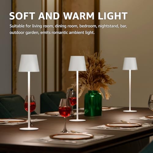 uuffoo 3 Pack Cordless Table Lamp Rechargeable 5000mAH Battery Operated Lights Touch Control LED Portable Desk Lamps 3 Color Dimming for Outdoor Coffee Bedroom Kitchen (White)