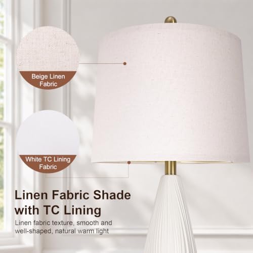 27.5" Translucent Ceramic Table Lamps Set of 2 with Night Light for Bedroom