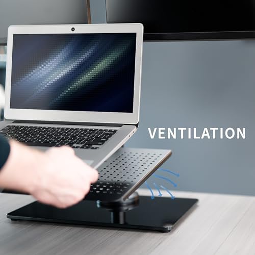 VIVO Freestanding Dual Computer Monitor and Laptop Combo Desk Stand with Glass Base, Fits up to 32 inch Monitors and 17 inch Laptops, Black, STAND-V003FGL