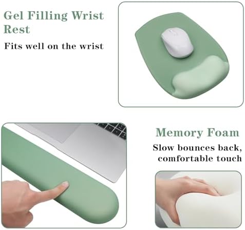 Wrist Rest for Keyboard and Mouse, Ergonomic Gel Computer Keyboard Wrist Rest with Memory Foam, Keyboard Wrist Support Pad for Long Hours of Work, Gaming, Studying-Relieve Wrist Pain (GD-Green)