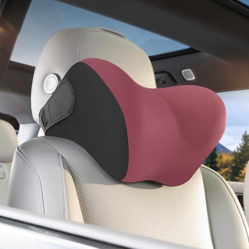 BEBAS Ergonomic Car Headrest Pillow, Memory Foam Neck Support, Red