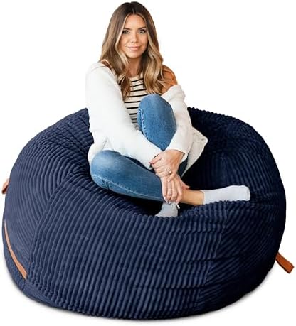 Big Joe Fuf 5Ft Foam Bean Bag Chair for Adults and Teens, Ideal for Bedroom and Living Room, Midnight Blue, Corded Plush, 5 feet Big