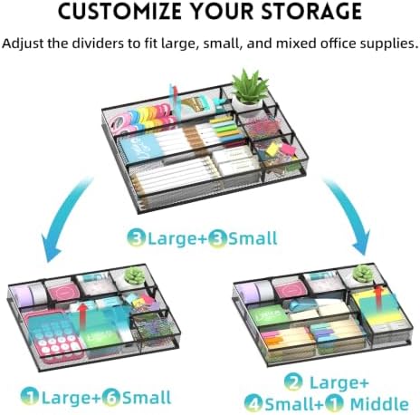 SUPEASY 2 Pack Desk Drawer Organizer with Adjustable Dividers, Black