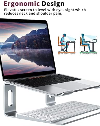 ALASHI Ergonomic Laptop Stand, Aluminum Desk Riser, 10-15.6", Silver