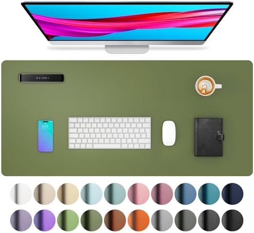 Aothia Desk Protector Mat, Mouse Pad, Non-Slip Waterproof PU Leather Desk Blotter, Laptop, Writing for Office and Home (23.6" x 13.7", Olive Green)