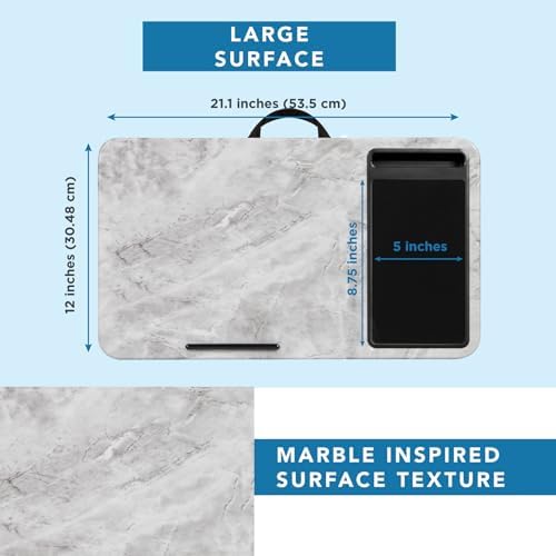 LAPGEAR Home Office Lap Desk – White Marble, Fits 15.6” Laptops