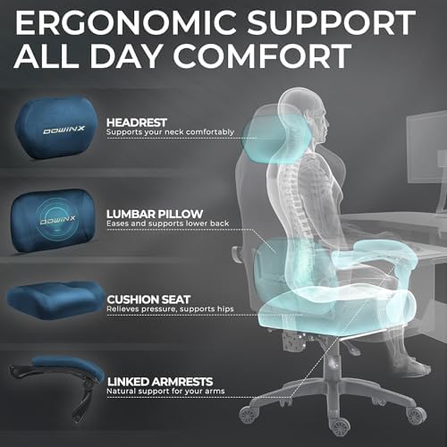 Dowinx Big and Tall Gaming Chair, Suede Fabric Game Chair with Pocket Spring Cushion, High Back Gamer Chair Ergonomic with Footrest for Adults Office, 440LBS, Blue