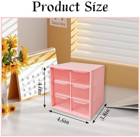 Small Mini Drawer Organizer for Desk, 6 Drawers, 4.7" x 4.7" x 3.8" Pink