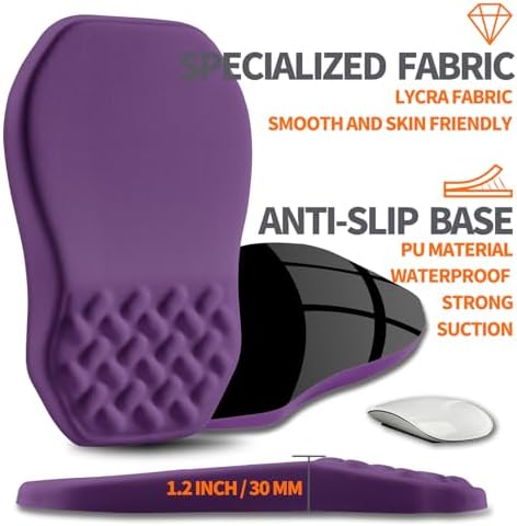 Ergonomic Slope Mouse Pad Wrist Support, Wrist Rest Mousepad for Carpal Tunnel Pain Relief with Massage Bulge and Slow Rebound Memory Foam (12x8 inch, Deep Purple)