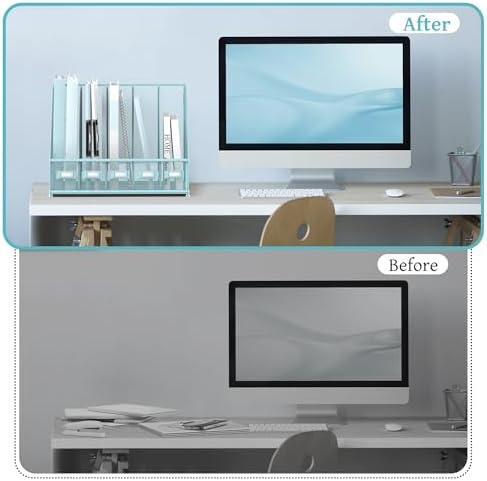 SUPEASY Desk Organizers Metal Desk Magazine File Holder with 5 Vertical Compartments Rack File Organizer for Office Desktop, Classroom, Home Workspace, Blue